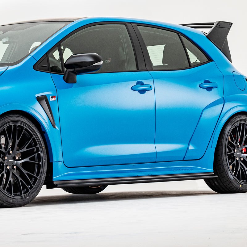 GROW Design gloss black ABS side spoilers for the Toyota GR Corolla