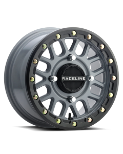 Raceline A93SG Podium 14x7in/4x156 BP/10mm Offset/132.5mm Bore - Grey & Black Ring Beadlock Wheel - A93SG-47056+10