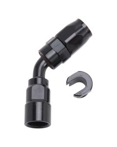 Russell Performance 3/8in SAE Quick Disc Female to -6 Hose Black 45 Degree Hose End - 611213