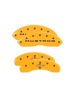 MGP Caliper Covers Set of 4: Yellow finish, Black Mustang / Bar & Pony (2015-2022) Ford- MGP-10202SM