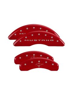 MGP Caliper Covers Set of 4: Red finish, Silver Mustang / Bar & Pony (2015-2022) Ford- MGP-10204SMB2