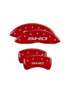 MGP Caliper Covers Set of 4: Red finish, Silver SHO Ford Taurus 2013-2018- MGP-10222SSHORD