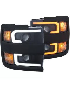 Anzo USA Projector Headlights w/Plank Style Switchback Black w/Amber (Black Rim)- ANZO-111364