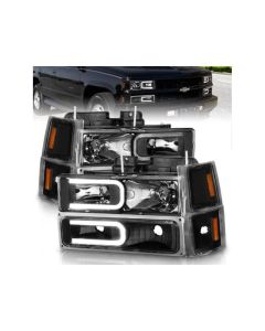 Anzo USA Crystal Headlights w/ Light Bar Black Housing w/ Signal Side Markers (8Pcs) Chevrolet Blaze