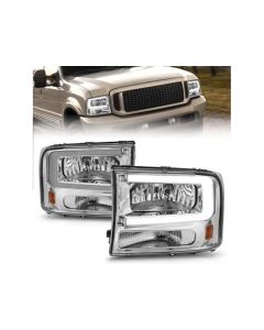 Anzo USA Crystal Headlights - w/ Light Bar Chrome Housing Ford Excursion|F250|F350 1999-2004- ANZO-1