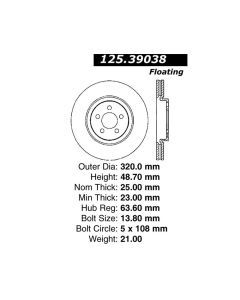 StopTech Premium High-Carbon Rotor Volvo Front 2.5L 5-Cyl- STOP-125.39038