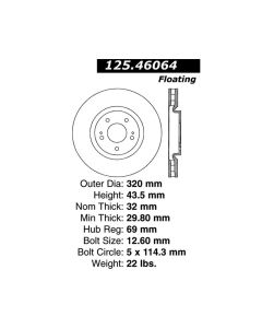 StopTech Premium High-Carbon Rotor Mitsubishi Front 2.0L 4-Cyl- STOP-125.46064