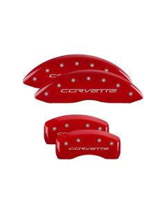 MGP Caliper Covers Set of 4: Red finish, Silver Corvette (C6) Chevrolet- MGP-13008SCV6RD