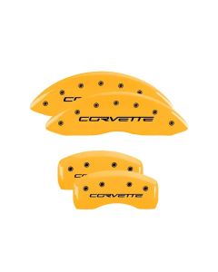MGP Caliper Covers Set of 4: Yellow finish, Black Corvette (C6) Chevrolet- MGP-13008SCV6YL