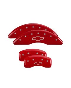MGP Caliper Covers Set of 4: Red finish, Silver Bowtie Chevrolet Traverse 2018-2019- MGP-14250SBOWRD
