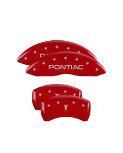 MGP Caliper Covers Set of 4: Red finish, Silver Pontiac / Arrow Logo Pontiac Firebird 1998-2002- MGP