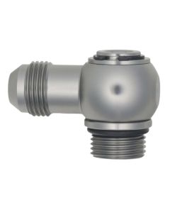 DeatschWerks 8AN ORB Male to 8AN Male Flare Low Profile 90-Degree Swivel - Anodized DW Titanium - 6-02-0416