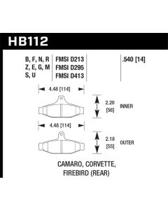 Hawk 84-96 Corvette /88.5-97 Pontiac Firebird Blue 9012 Race Rear Brake Pad - HB112E.540