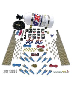 Nitrous Express Shark Dual Stage/Gas 16 Nozzles 8 Solenoids Nitrous Kit (200-1200HP) w/Comp Bottle - 90008-12