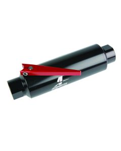 Aeromotive In-Line AN-10 Filter w/Shutoff Valve 100 Micron SS Element - Black Anodize Finish - 12331