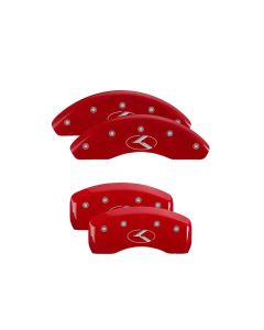 MGP Caliper Covers Set of 4: Red finish, Silver Kia Logo (Circle K) Kia- MGP-21069SCRKRD
