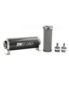 DeatschWerks Stainless Steel 5/16in 100 Micron Universal Inline Fuel Filter Housing Kit (160mm) - 8-03-160-100K-516