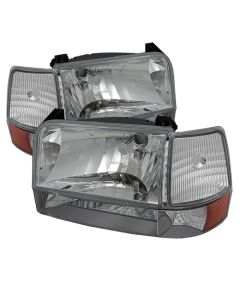 xTune Ford F150/Bronco 92-96 Headlights w/Corner Bumper 6pcs Amber- Chrome HD-JH-FB92-SET-AM-C - 5073150