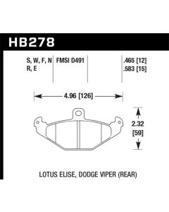 Hawk Lotus Elise 12mm Ht-10 Rear Race Brake Pads - HB278S.465