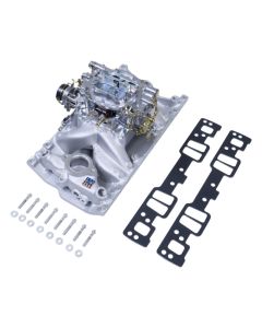 Edelbrock Manifold And Carb Kit Performer RPM Air Gap Small Block Chevrolet Vortec Natural Finish - 2029