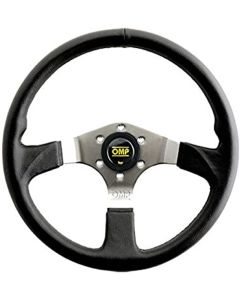 OMP Asso Flat Steering Wheel w/ 3 Steel Spokes (350mm) - Large Leather (Black) - OD0-2019-189