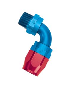 Russell Performance -12 AN Red/Blue 90 Deg Full Flow Swivel Pipe Thread Hose End (With 1/2in NPT) - 612130
