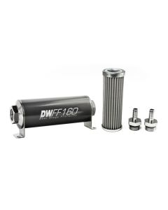 DeatschWerks Stainless Steel 3/8in 100 Micron Universal Inline Fuel Filter Housing Kit (160mm) - 8-03-160-100K-38