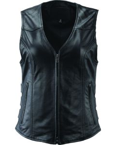 Women's Black Leather Vest - Kuryakyn by River Road