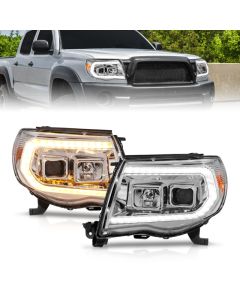 ANZO 05-11 Toyota Tacoma Projector Headlights w/Light Bar Switchback Chrome Housing - 111565