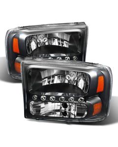 xTune Ford F250 F350 Super Duty 99-04 1Pc Headlights w/ LED Black HD-JH-FF25099-LED-BK - 9026164
