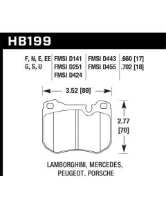 Hawk 86-89 Mercedes 560SL / 77-88 Porsche 924 / 78-81 928 / 83-89 944 HT-10 Front Race Brake Pads - HB199S.702