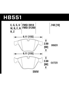 Hawk 07-09 BMW 335d/335i/335xi / 08-09 328i/M3 Blue 9012 Race Front Brake Pads - HB551E.748