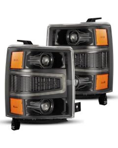 AlphaRex 14-15 Chevy 1500 PRO-Series Projector Headlights, Alpha-Black w/ Sequential Signal &  DRL - 880247