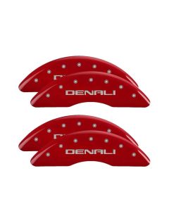 MGP Caliper Covers Set of 4: Red finish, Silver Denali GMC Sierra 2011-2020- MGP-34003SDNLRD