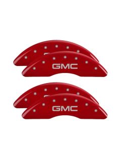 MGP Caliper Covers Set of 4: Red finish, Silver GMC GMC Sierra 2011-2020- MGP-34003SGMCRD