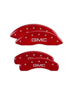 MGP Caliper Covers Set of 4: Red finish, Silver GMC GMC Sierra 2014-2018- MGP-34208SGMCRD