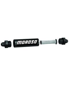 Moroso In-Line Fuel Filter - 5-1/8in - 3/8in NPT - 40 Micron SS Filter - Aluminum - 65231