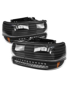 xTune Chevy Tahoe 00-06 Headlights w/ LED Bumper Lights Amber Black HD-JH-CSIL99-LED-SET-BK - 5069467