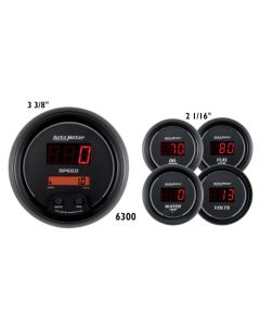 AutoMeter Gauge Kit 5 Pc. 3-3/8in. & 2-1/16in. Elec Speedo Digital Black Dial W/ Red Led - 6300