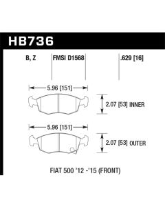 Hawk 12-16 Fiat 500 Performance Ceramic Street Front Brake Pads - HB736Z.629