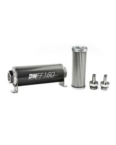DeatschWerks Stainless Steel 3/8in 5 Micron Universal Inline Fuel Filter Housing Kit (160mm) - 8-03-160-005K-38