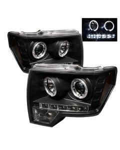 Spyder Ford F150 09-14 Projector Headlights Halogen Model- LED Halo LED Blk PRO-YD-FF15009-HL-BK - 5010230