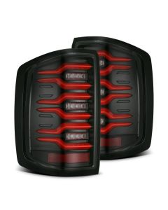 AlphaRex 14-18 Chevy Silverado 1500 Luxx-Series LED Tail Lights Black/Red w/Activ Light/Seq Signal - 620050