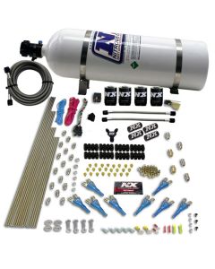 Nitrous Express 8 Cyl Shark Direct Port 4 Solenoids Nitrous Kit (200-600HP) w/15lb Bottle - 90006-15