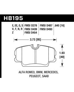 Hawk 86-87 BMW 325 2.7L Base Front ER-1 Brake Pads - HB195D.640