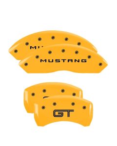 MGP 4 Caliper Covers Engraved Front Mustang Engraved Rear GT Yellow finish black ch - 10198SMGTYL