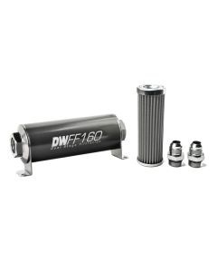 DeatschWerks Stainless Steel 10AN 100 Micron Universal Inline Fuel Filter Housing Kit (160mm) - 8-03-160-100K-10