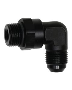 DeatschWerks 8AN ORB Male Swivel to 8AN Male Flare 90-Degree Fitting - Anodized Matte Black - 6-02-0411-B