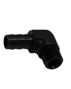 DeatschWerks Metric M12 to 3/8in Hose Barb 90-Degree Fitting w/ Venturi Port - Anodized Matte Black - 6-02-0650-B