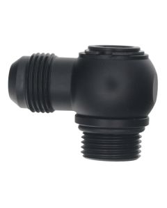 DeatschWerks 10AN ORB Male to 10AN Male Flare Low Profile 90-Degree Swivel - Anodized Matte Black - 6-02-0417-B